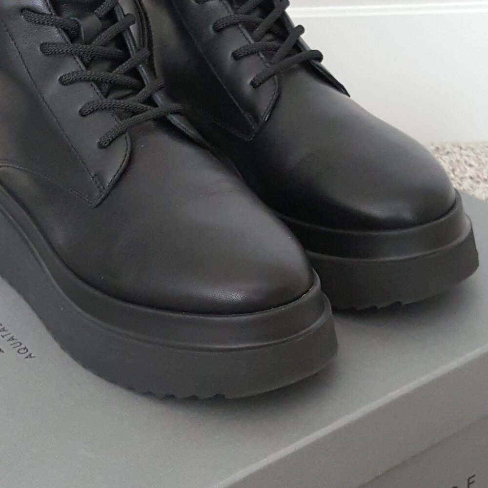 Aquatalia Ornella Boot 9.5 Platform Black Leather Weatherproof Moto Combat Lace - Picture 14 of 15